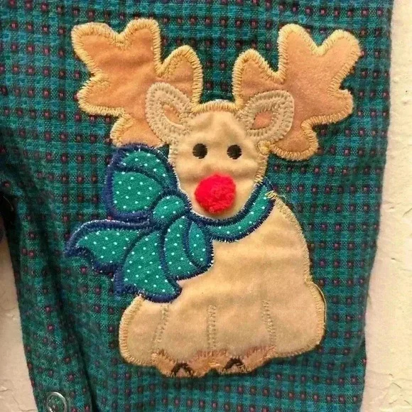 Vintage 100% cotton plaid embroidered Christmas holiday overalls sz. 3-6mo - Picture 2 of 6